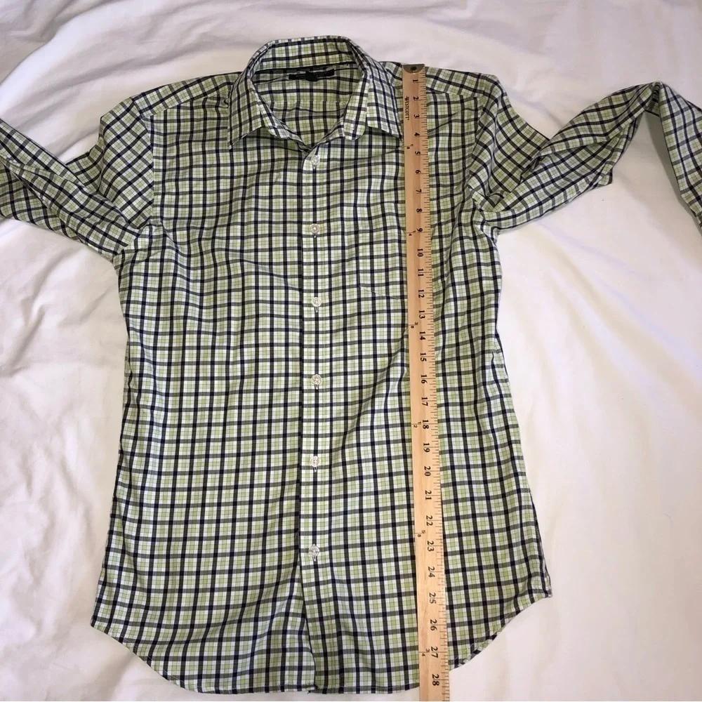 Banana Republic Non Iron Tailored Slim Button Front Mens Shirt S Green Black